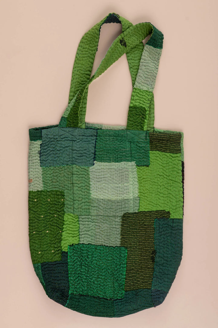 Landscape Handmade Vintage Kantha Tote Bag -Green