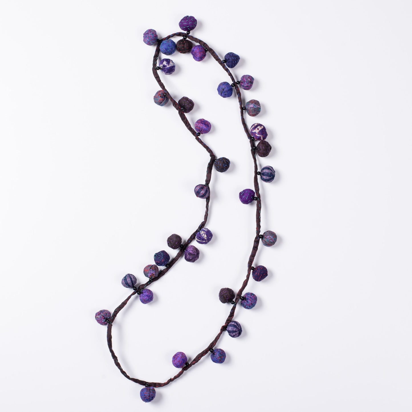 VINTAGE SILK KANTHA TWIGG LONG NECKLACE - sv2720-prp -