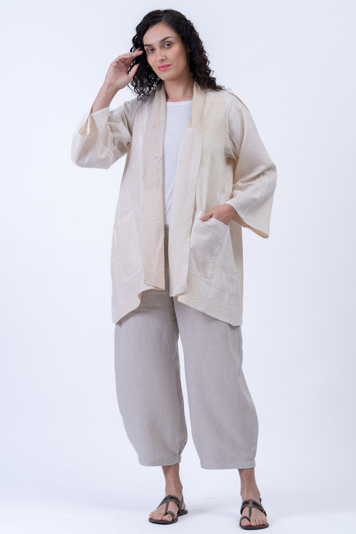 JAIPUR WHITE KANTHA A-LINE JKT - jw2003-ivy -