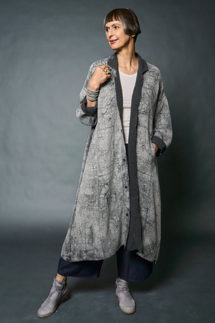 MUD DYE RIPPLE KANTHA NEW OVERSIZED COAT - yp4342-gry -