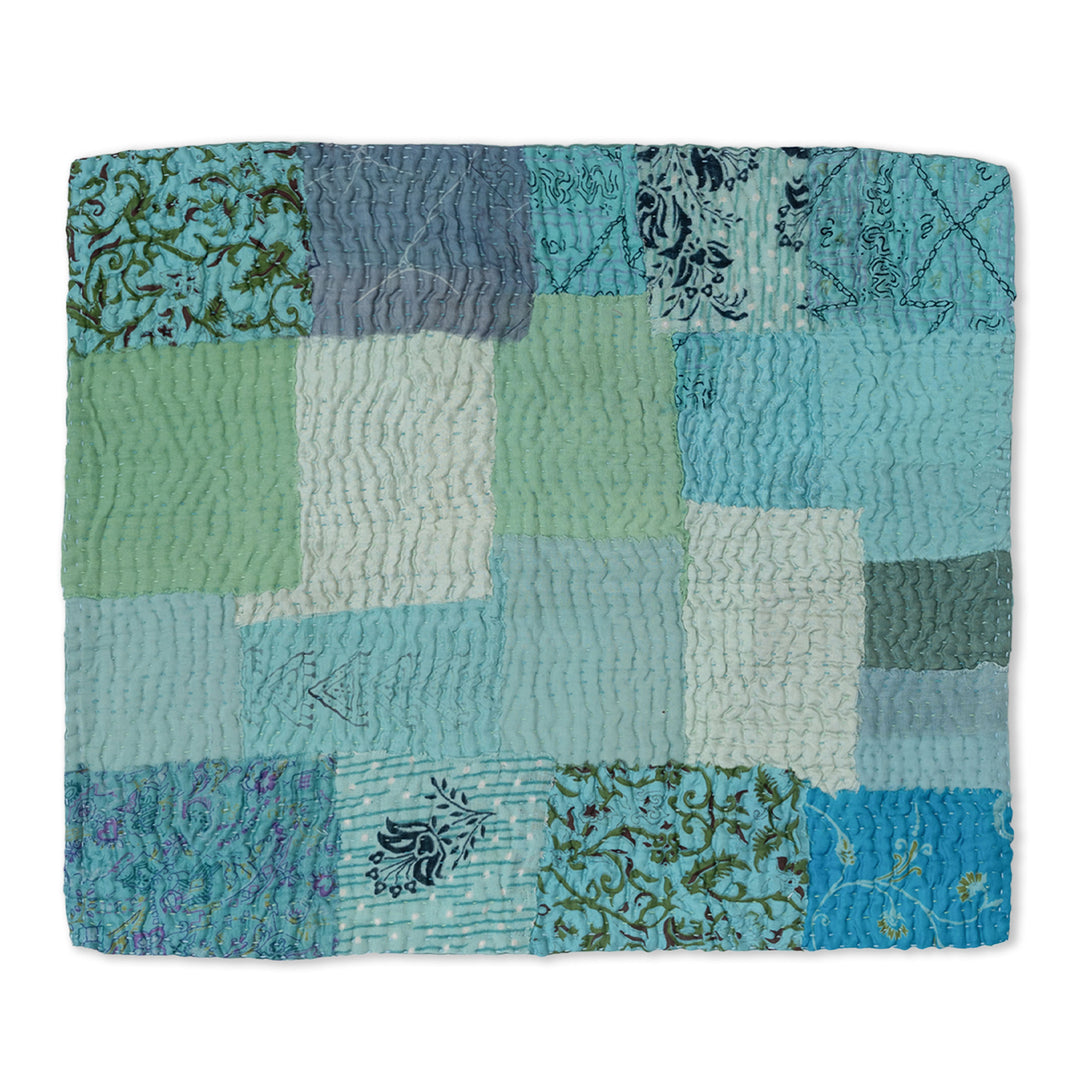 Printed Fray Vintage Cotton Kantha Placemat -Sage (Set of 2)