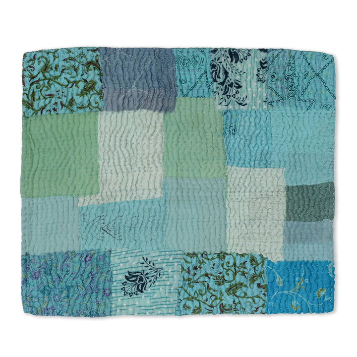 Printed Fray Vintage Cotton Kantha Placemat -Sage (Set of 2)