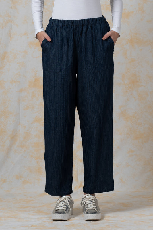 SOFT DENIM MACHINE PINTUCK-STRAIGHT PANTS - bl-dt1664-nvy-