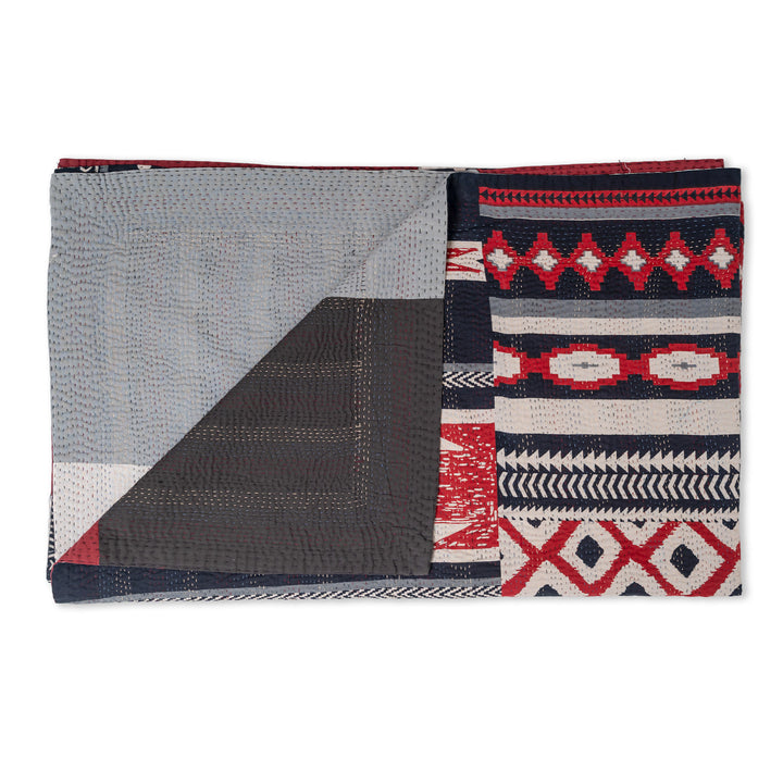 Monotone Ikat Handmade Vintage Kantha Throw - Red