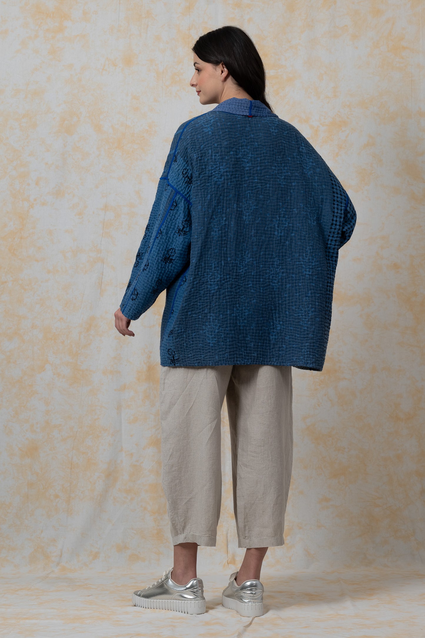 BBK PATCH KANTHA-JACKET SHORT HAORI - bl-bbp4j106-nvy-