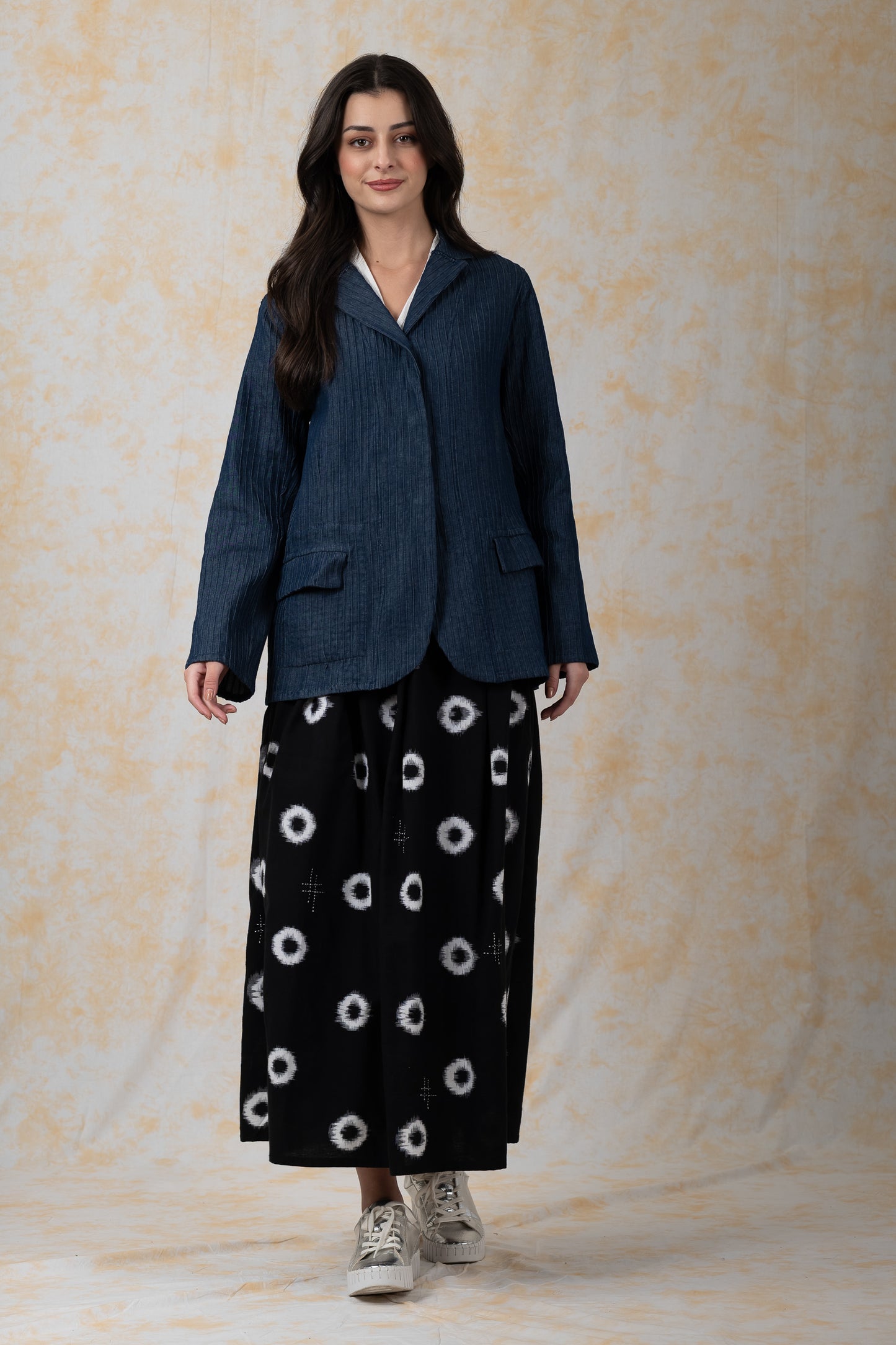 SOFT DENIM MACHINE PINTUCK-BASIC-JACKET - bl-dt1052-nvy-