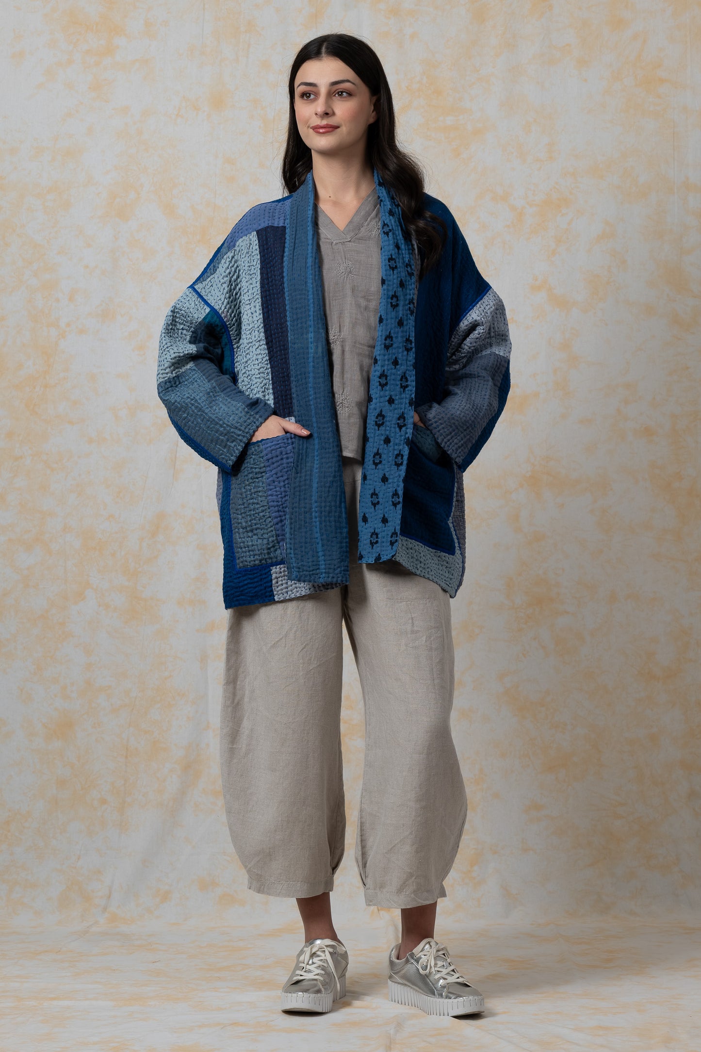 BBK PATCH KANTHA-JACKET SHORT HAORI - bl-bbp4j106-nvy-