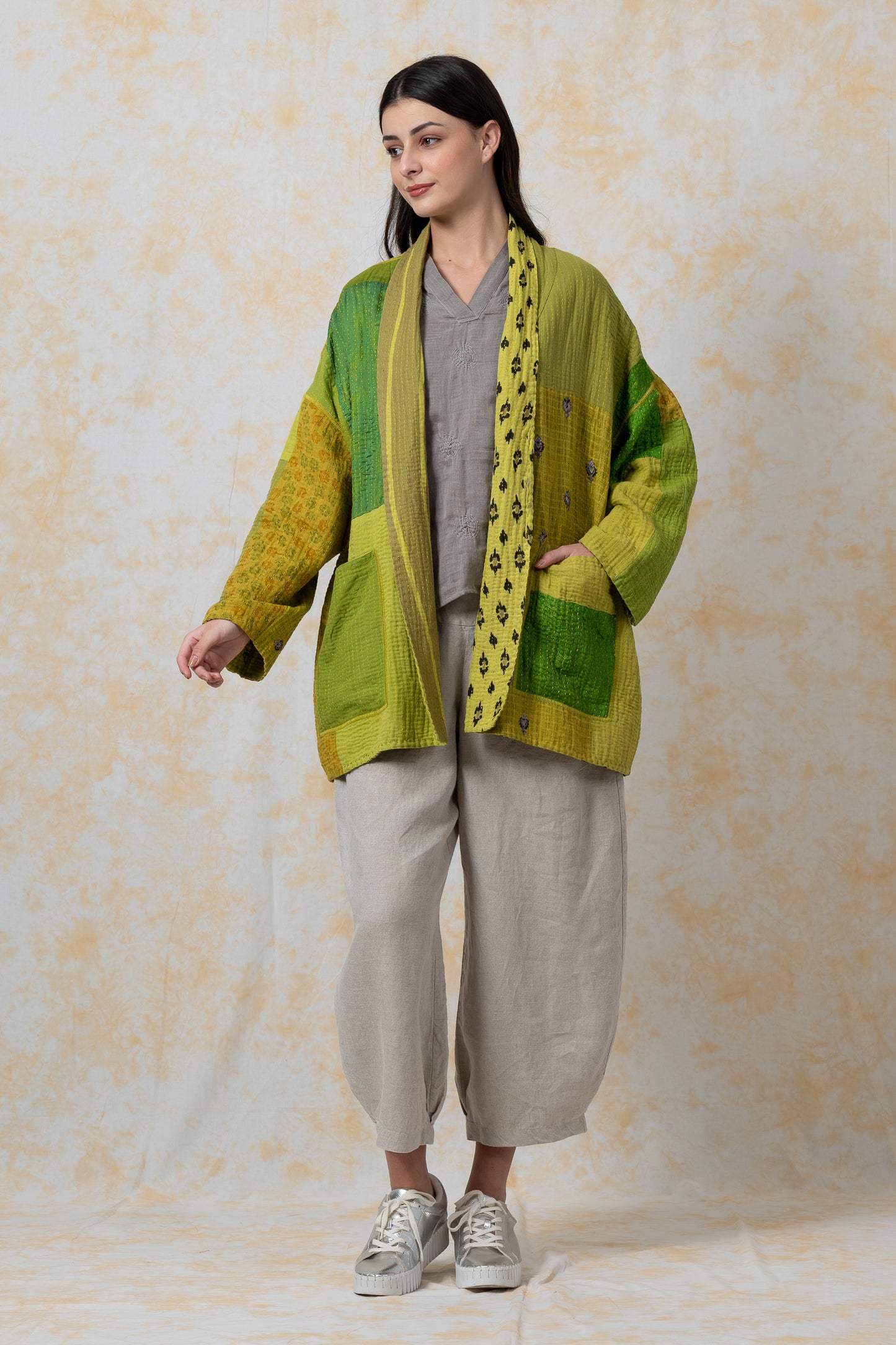 BBK PATCH KANTHA-JACKET SHORT HAORI - bl-bbp4j106-lim-