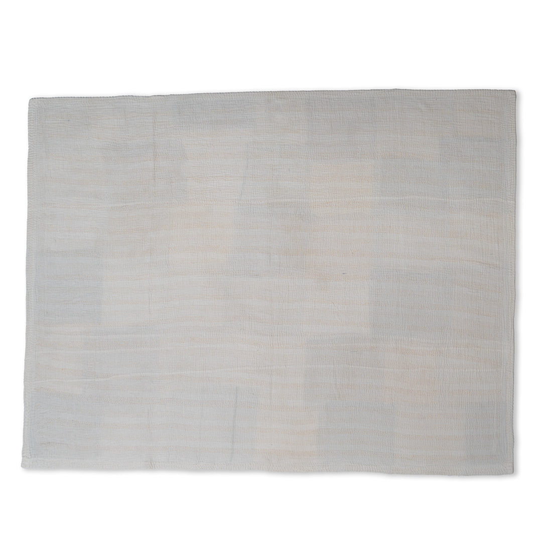 Grey Mist Fray Patch Kantha Throw