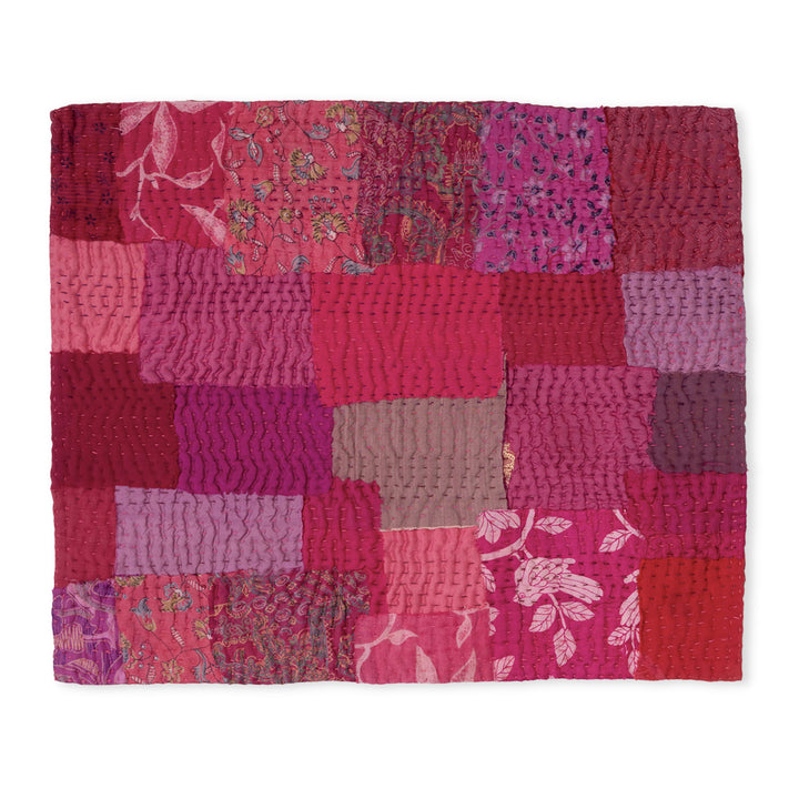 Printed Fray Vintage Cotton Kantha Placemat -Pink (Set of 2)