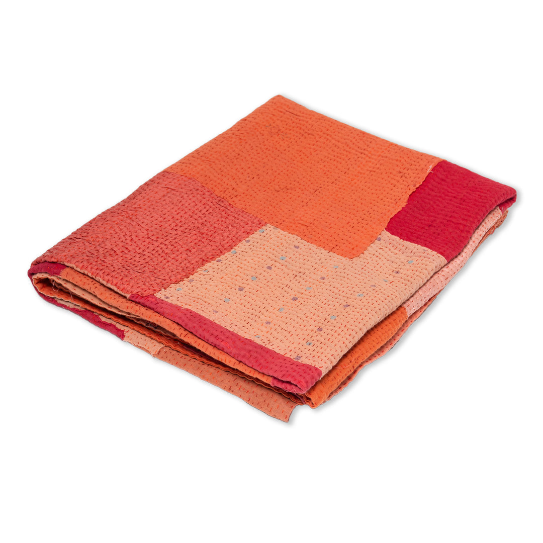Mosaic Fray Handmade Vintage Kantha Throw -Carrots