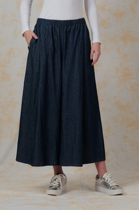 SOFT DENIM MACHINE PINTUCK-BOTTOM-WIDE LEG LANTERN - bl-dt1646-nvy-