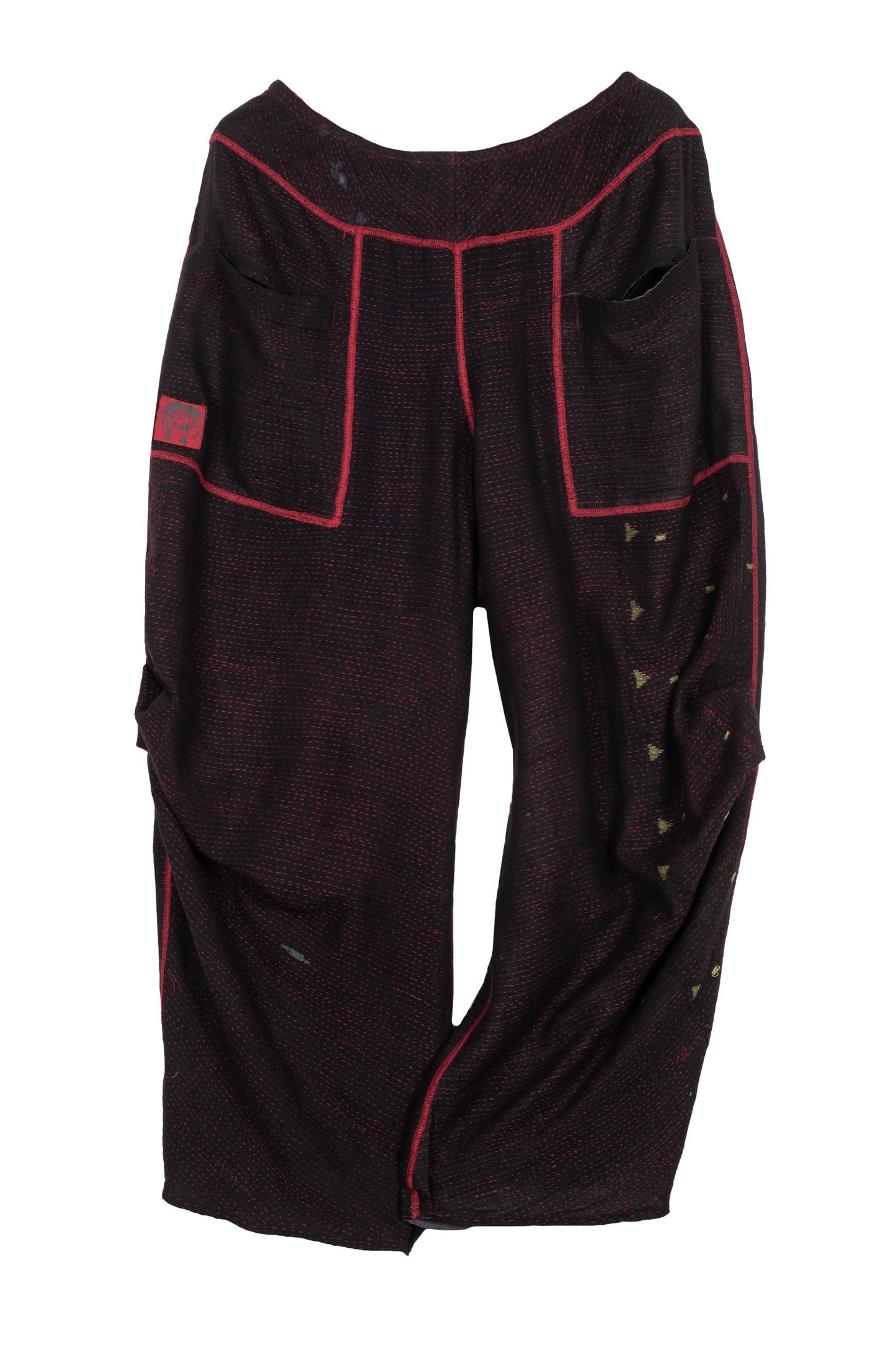 MONOTONE TWILIGHT PRINT KANTHA KNEE TUCKED PANTS - tp2625-red -