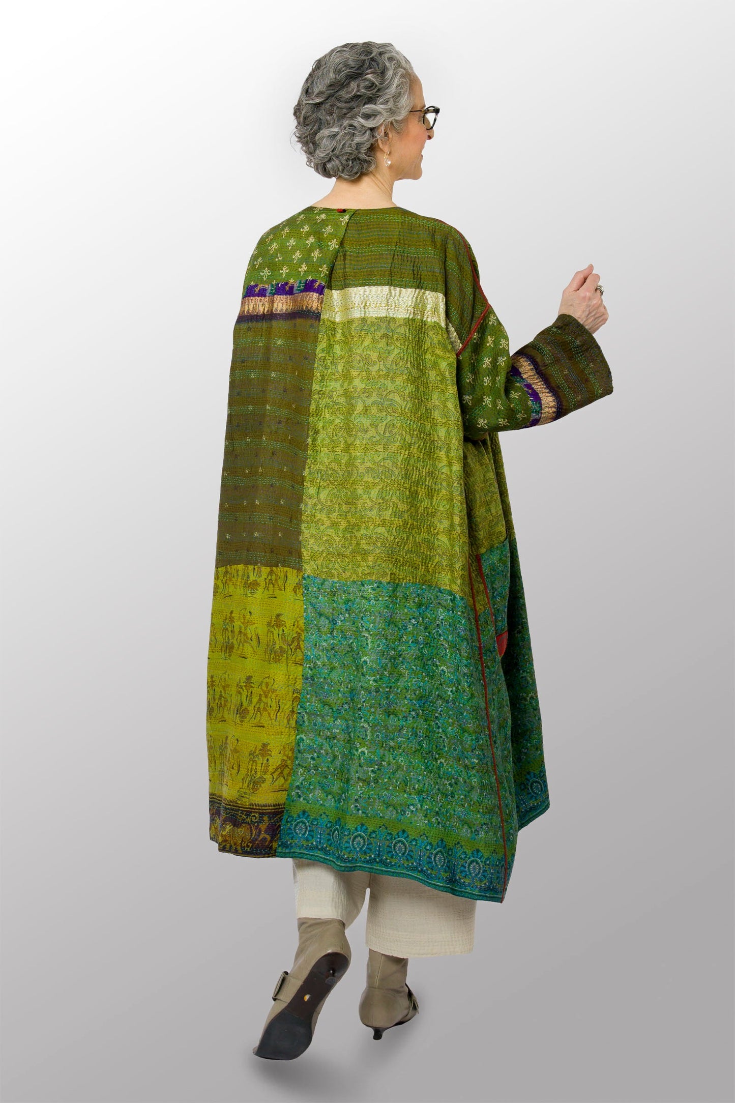 VINTAGE SILK KANTHA LONG DUSTER - sv2328-0010a -