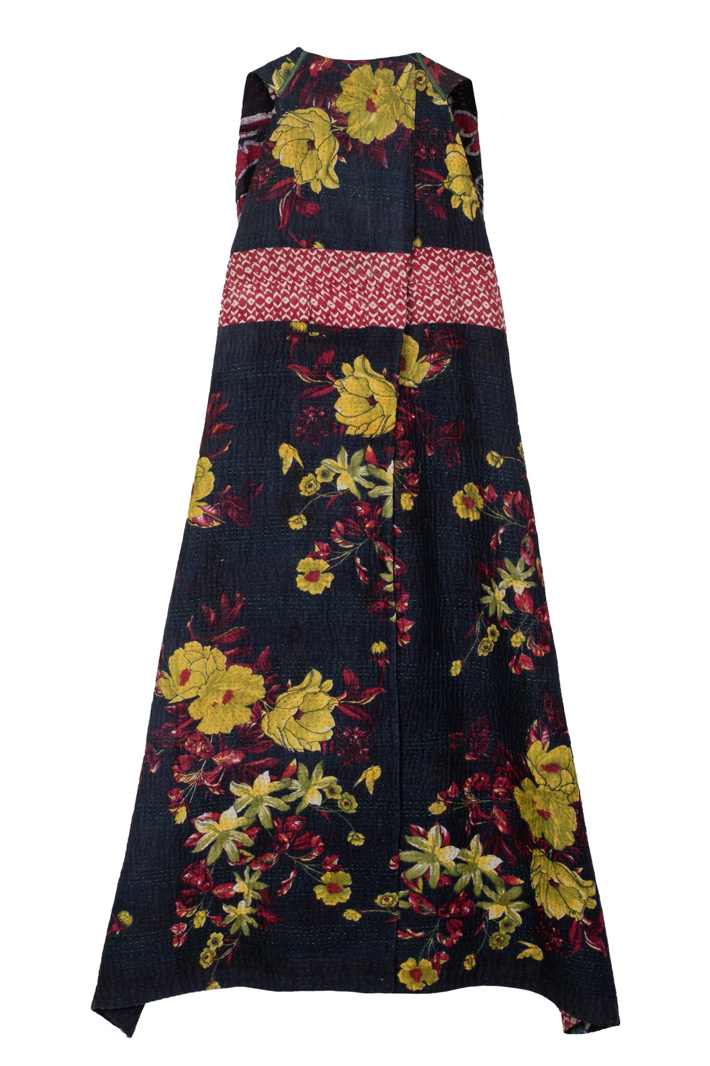 VINTAGE COTTON KANTHA BACK PLEATED VEST MAXI - cv4222-0013a -