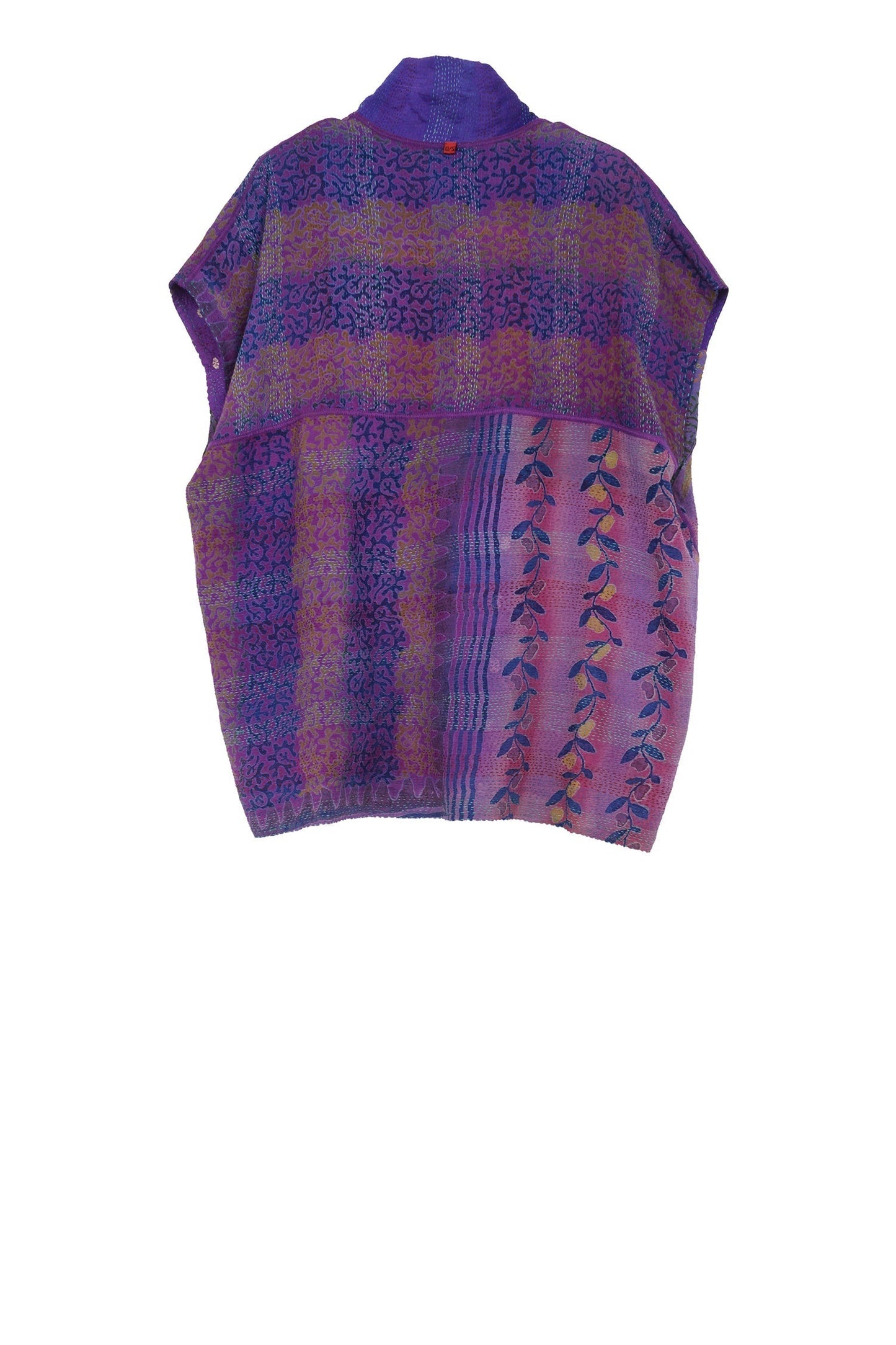 GEORGETTE VINTAGE SILK PATCH KANTHA CAP SLV. SHIRT - gs2530-prp -