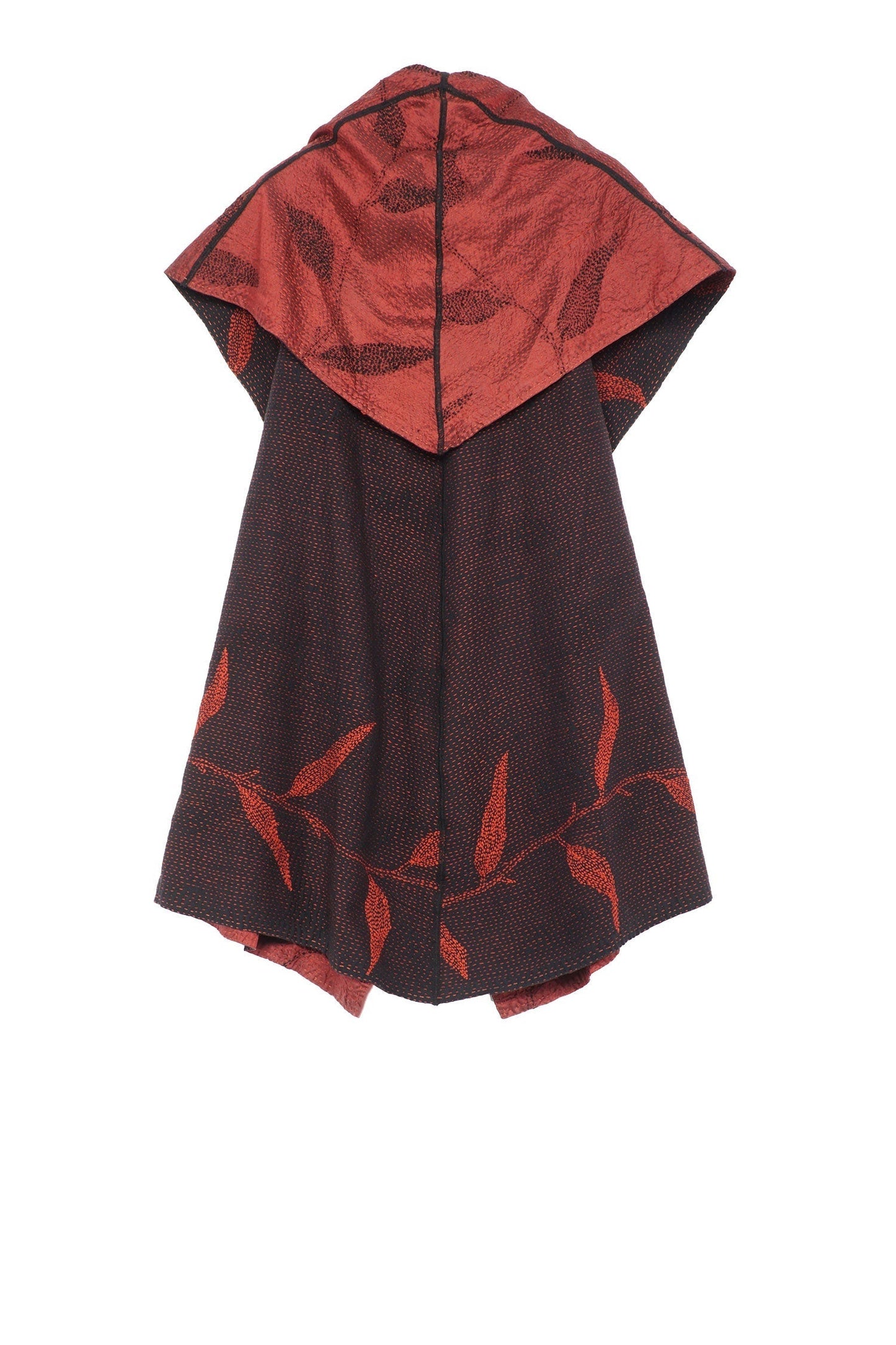 NIGHT BAMBOO SILK COTTON KANTHA CIRCULAR VEST - nb2201-red -