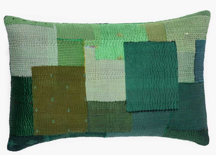 Landscape Fray Path vintage Kantha Pillow - Green