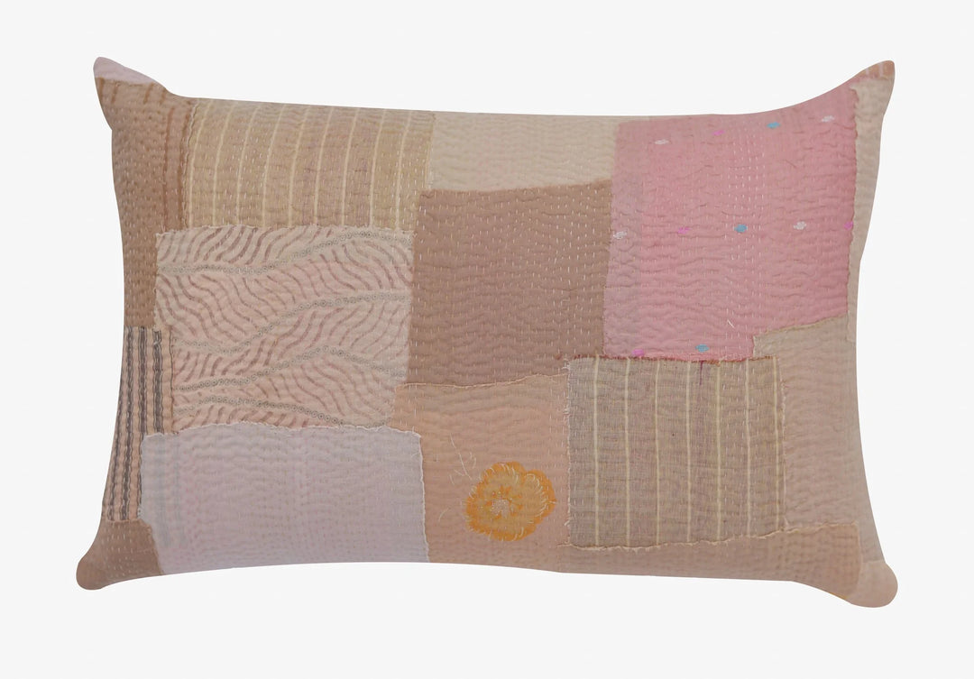 Mosaic Fray Handmade vintage Kantha Pillow - Mushroom