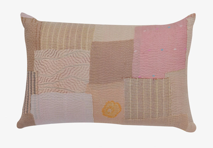 Mosaic Fray Handmade vintage Kantha Pillow - Mushroom