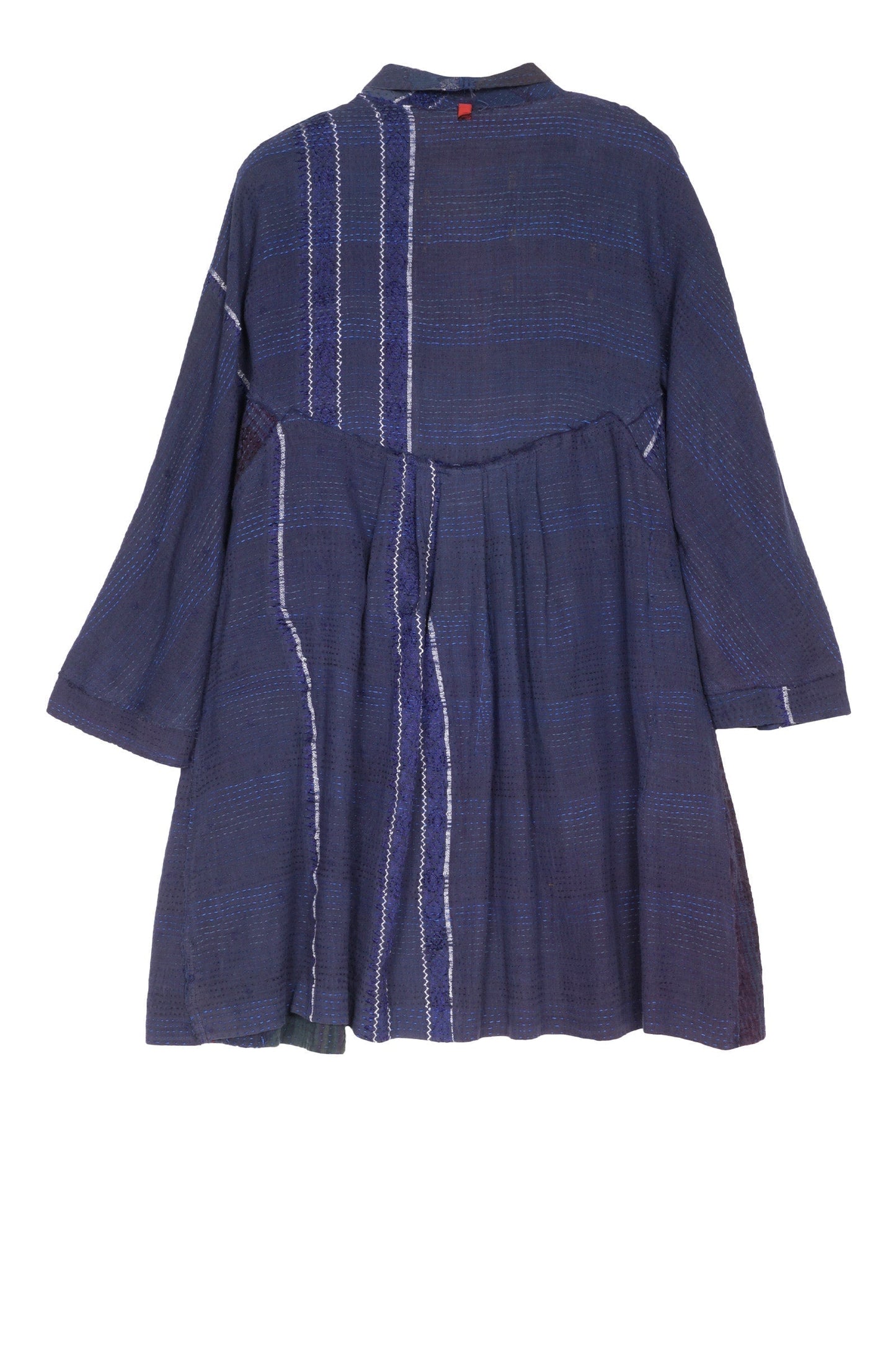 INDIGO WHITE FRAYED PATCH KANTHA BACK TUCKED TUNIC - iw2513-nvy -