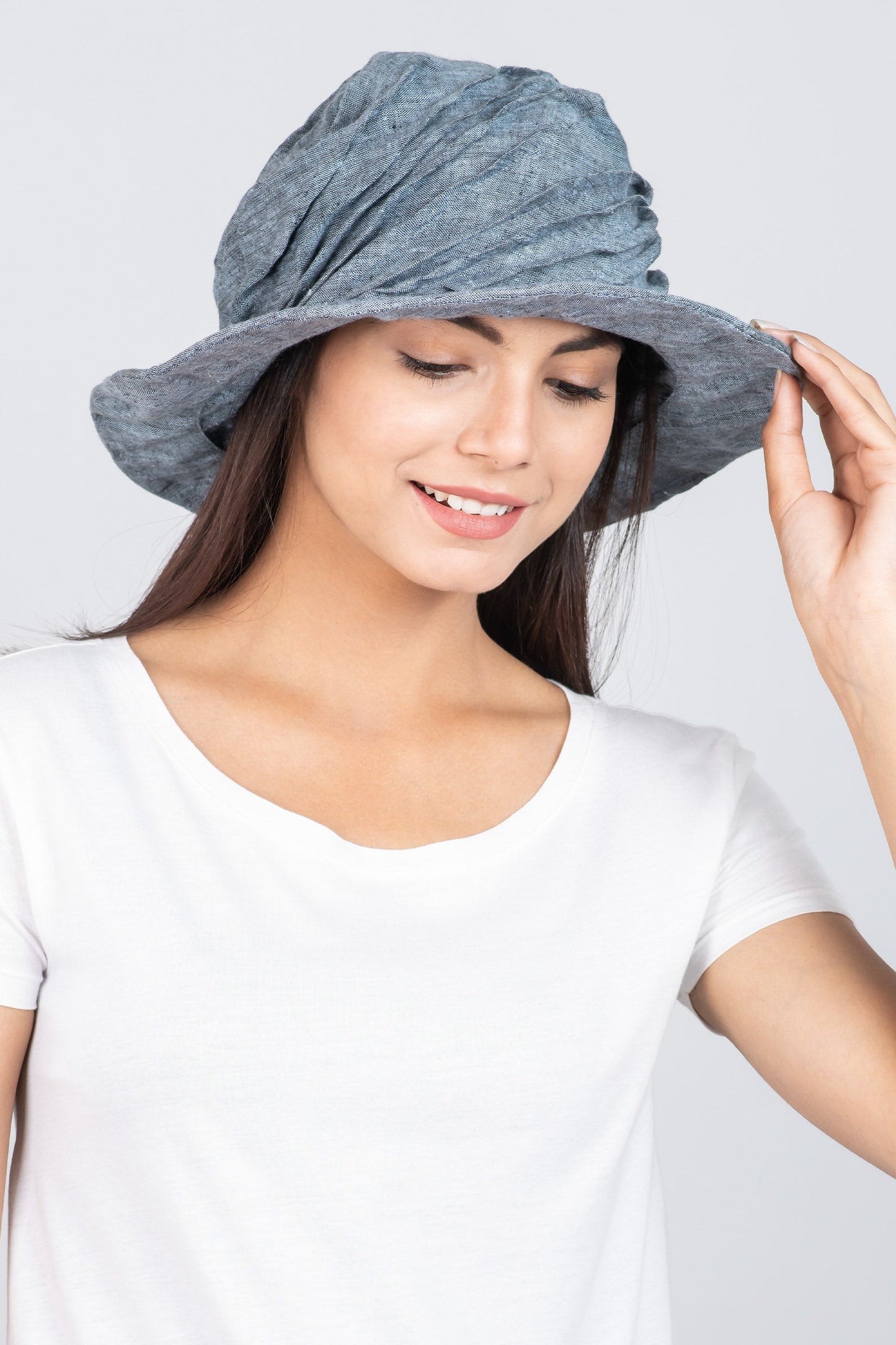 LINEN TWIST TUCKED BRIM HAT - ln1886-blu -