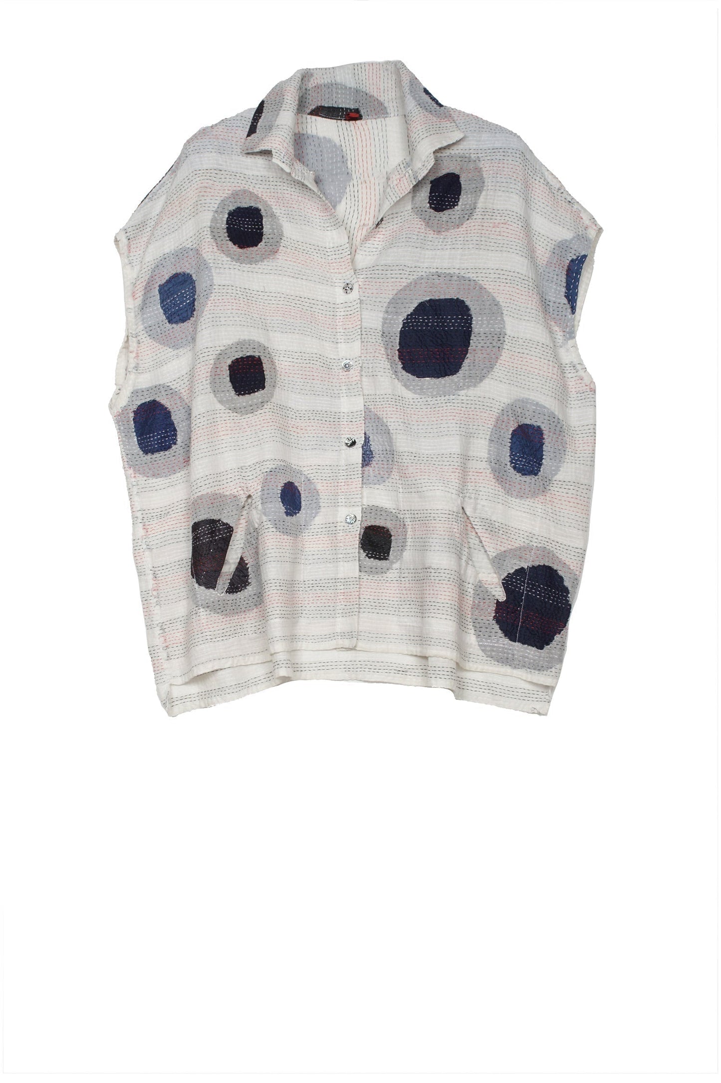 CUT OUT KANTHA CAP SLV. SHIRT - ck2530-wht -