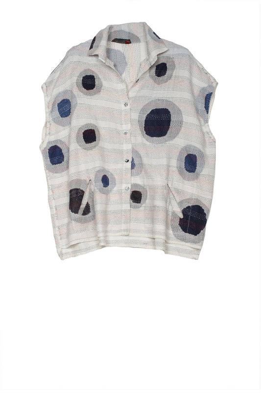 CUT OUT KANTHA CAP SLV. SHIRT - ck2530-wht -