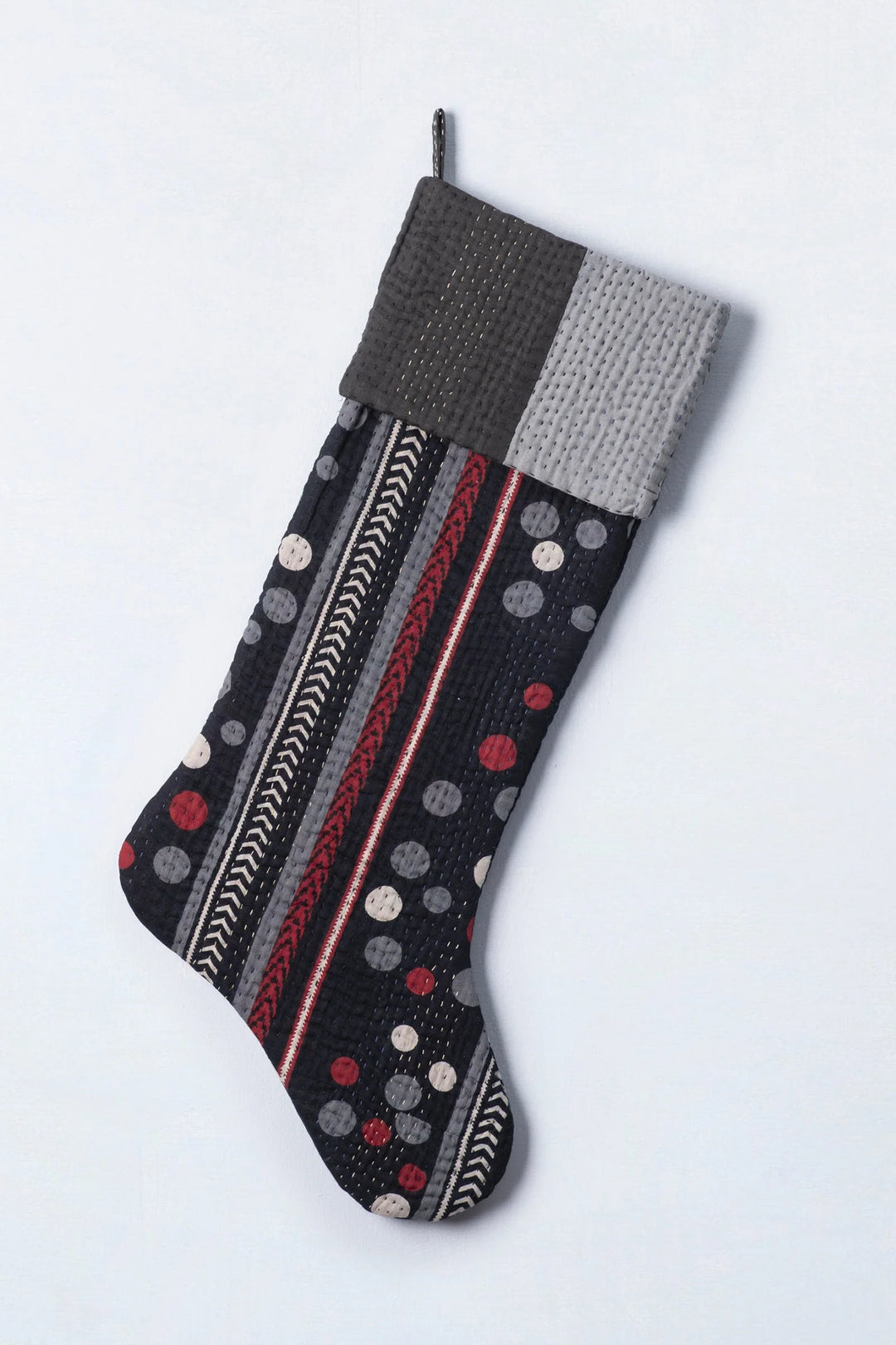 Monotone Ikat Kantha Stocking-Black