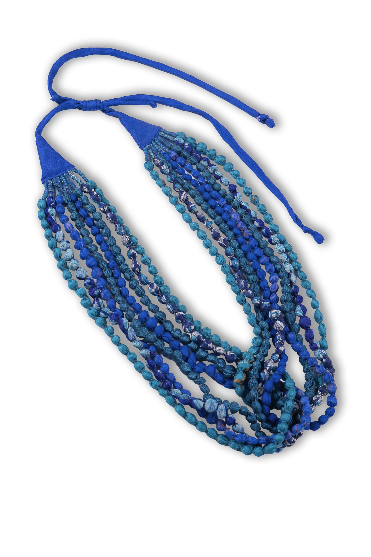 VINTAGE SILK KANTHA SEED NECKLACE - sv2721-blu -