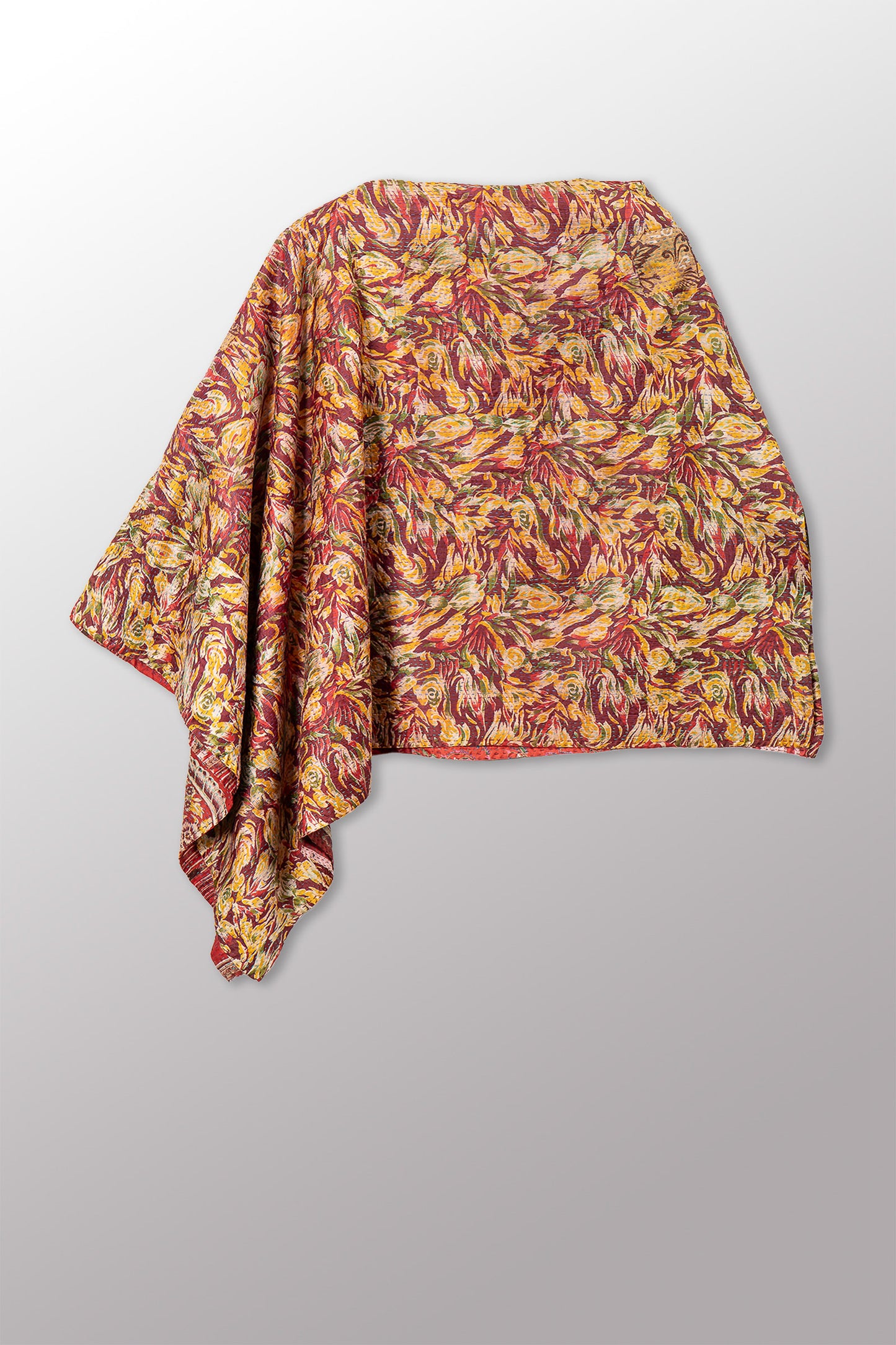 VINTAGE SILK KANTHA LONG CAPE - sv2841-0009a -