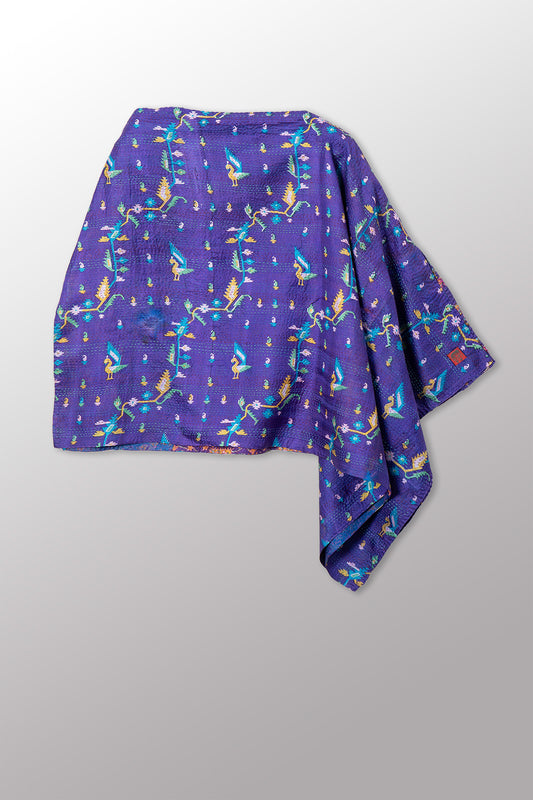 VINTAGE SILK KANTHA LONG CAPE - sv2841-0002a -