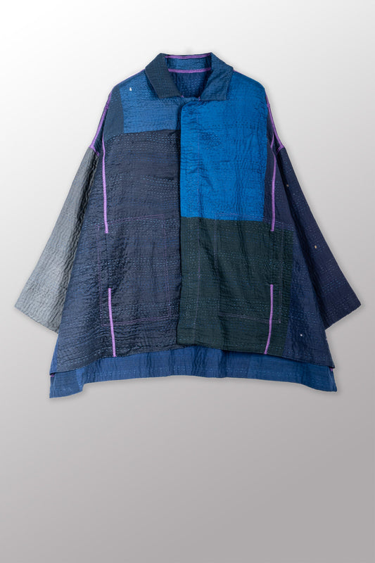 JAIPUR PATCH KANTHA OVERSIZED MINI COAT - jp4332-nvy -