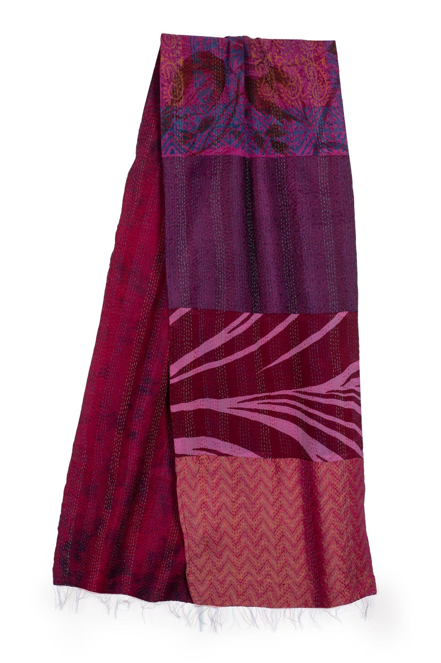 GEORGETTE JACQUARD VINTAGE SILK PATCH KANTHA SCARF SHORT - gj2805-pik -