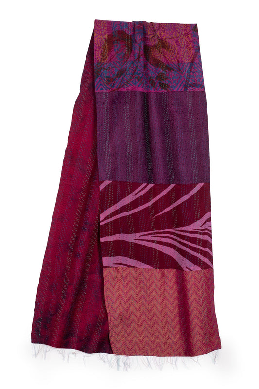 GEORGETTE JACQUARD VINTAGE SILK PATCH KANTHA SCARF SHORT - gj2805-pik -
