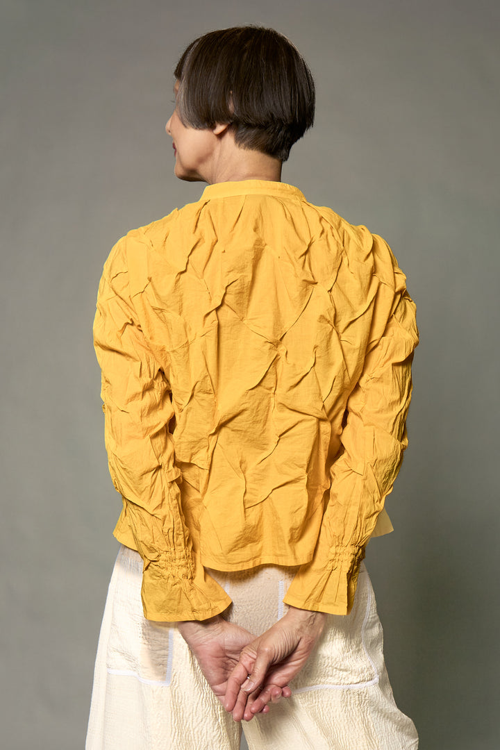 POLISHED COTTON WAVY CROPPED BAND COLLAR SHRT-NON DYED - wl1t109-ylw -