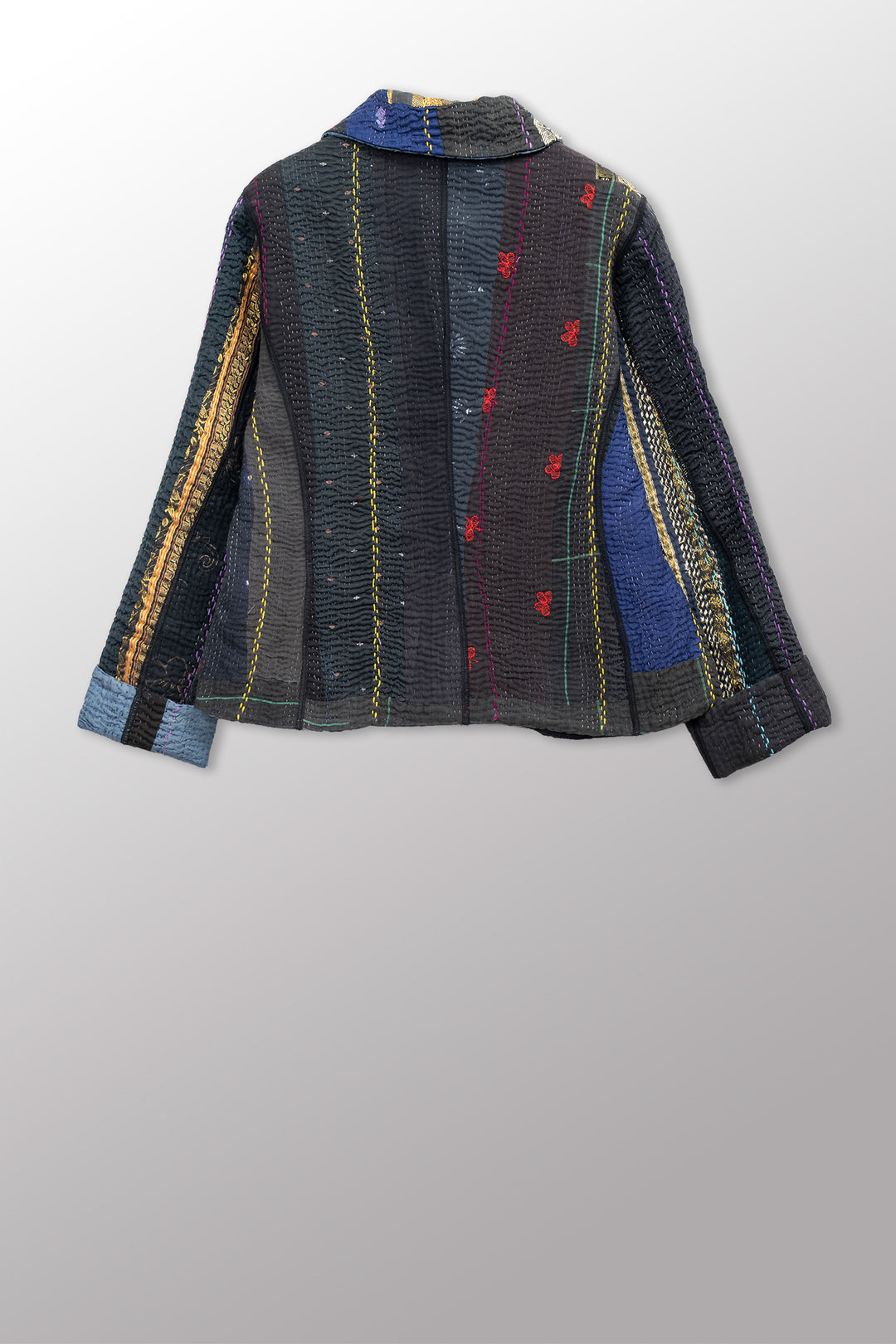 JEWEL WOVEN WITH VERTICAL PATCH KANTHA CROPPED BASIC JACKET - jv4096-blk -