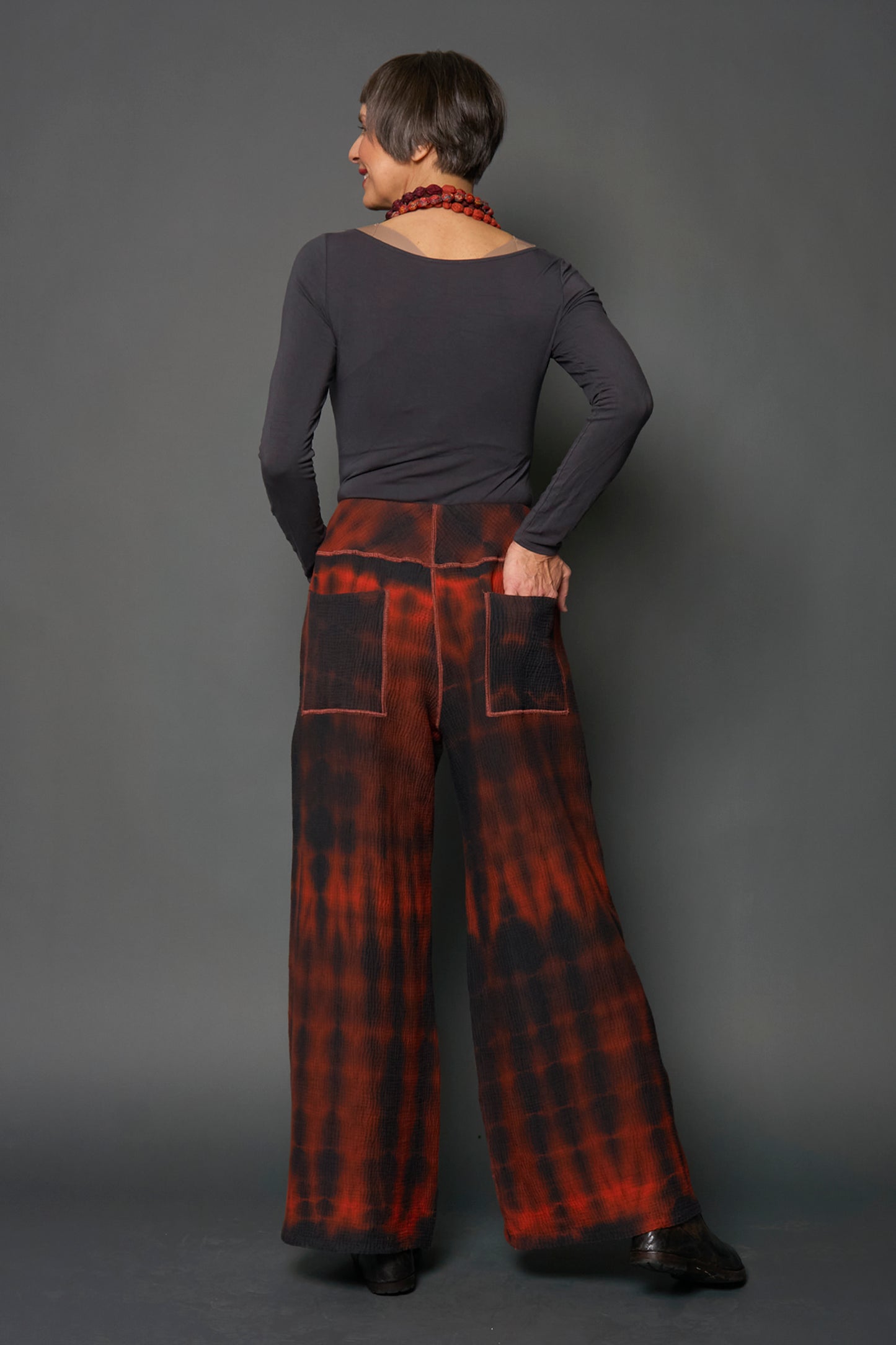 MONE SHIBORI TIE DYE KANTHA MID RISE WIDE LEG PANTS LONG - ms4673-org -