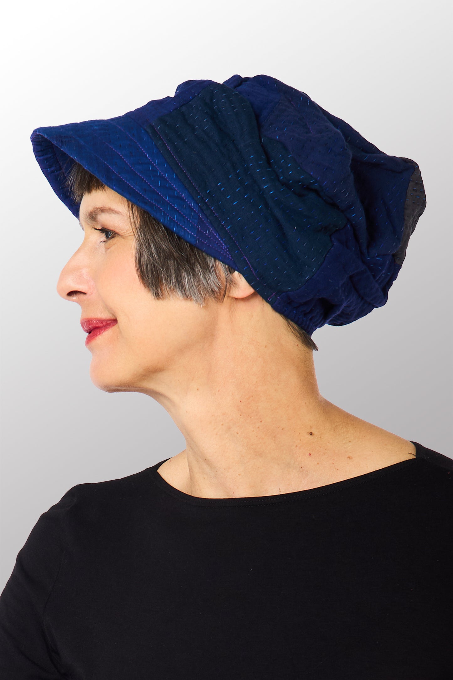 JAIPUR PATCH KANTHA HALF BRIM HAT - jp4881-nvy -