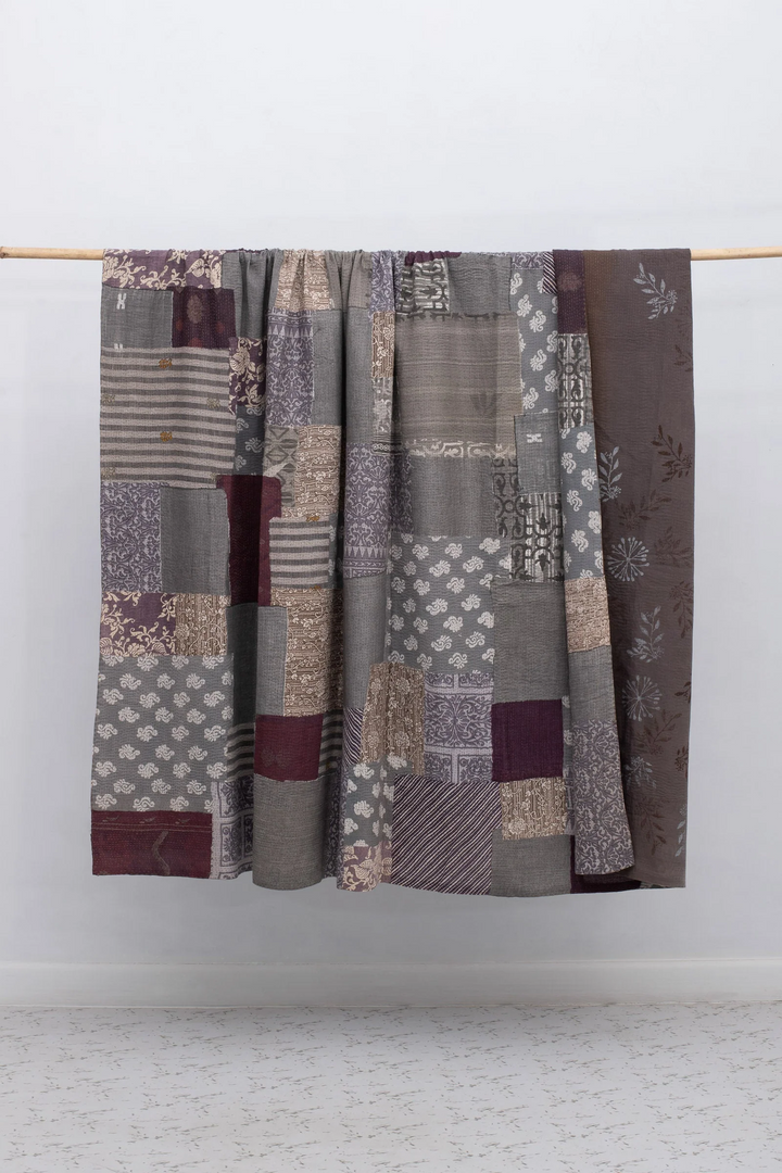 Ombre Patch Vintage Cotton Kantha Table Covers - Chocolate