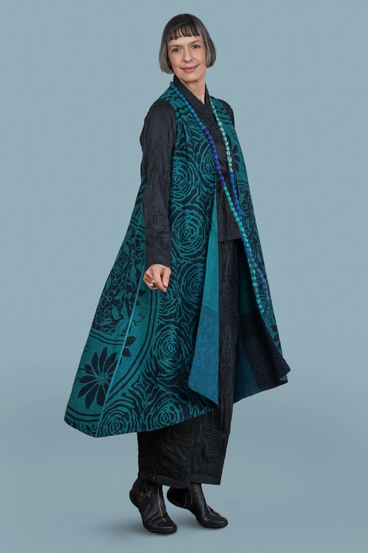 EMERALD GREEN KANTHA BACK PLEATED VEST MAX - eg4222-tel -