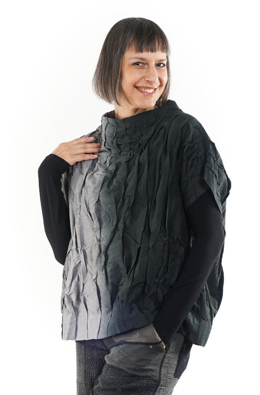 DYED COTTON SILK HEAVY VOILE WAVY TUCK PULLOVER VEST - dh1242-obk -