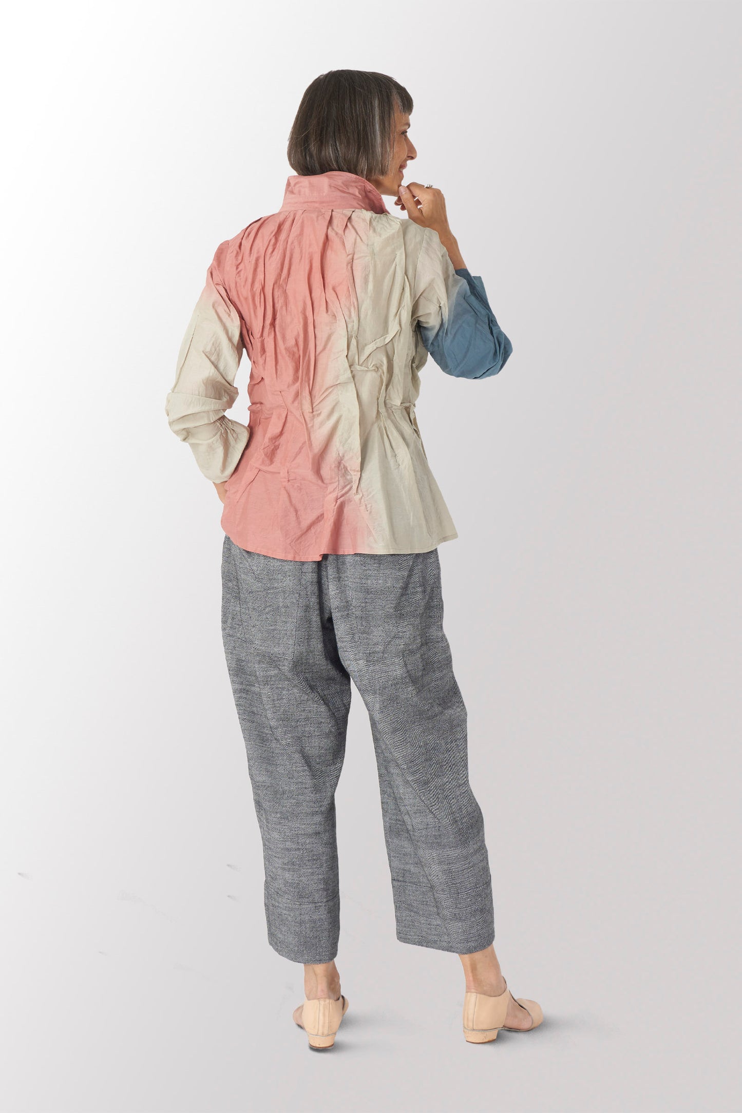DYED COTTON SILK VOILE WAVY TUCKED SHIRT - dc1541-opi -