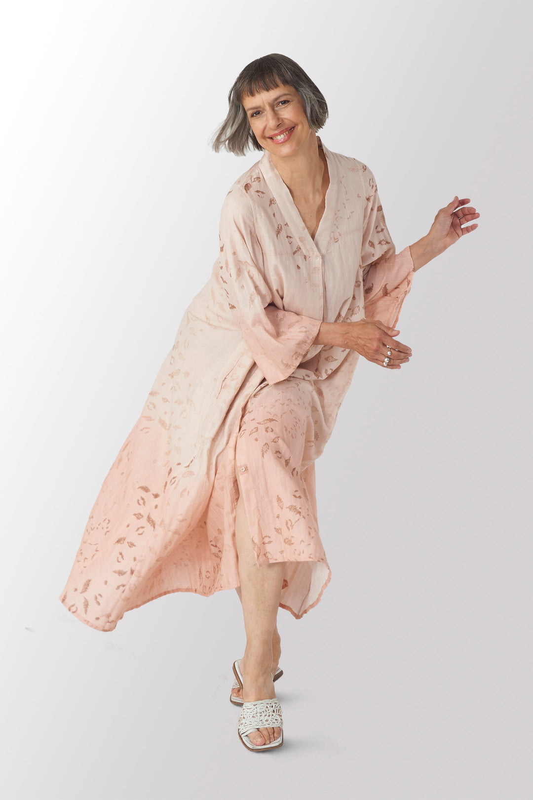 Lounge Wear Throw Kantha V- Neck Flare Sleeve  Dress