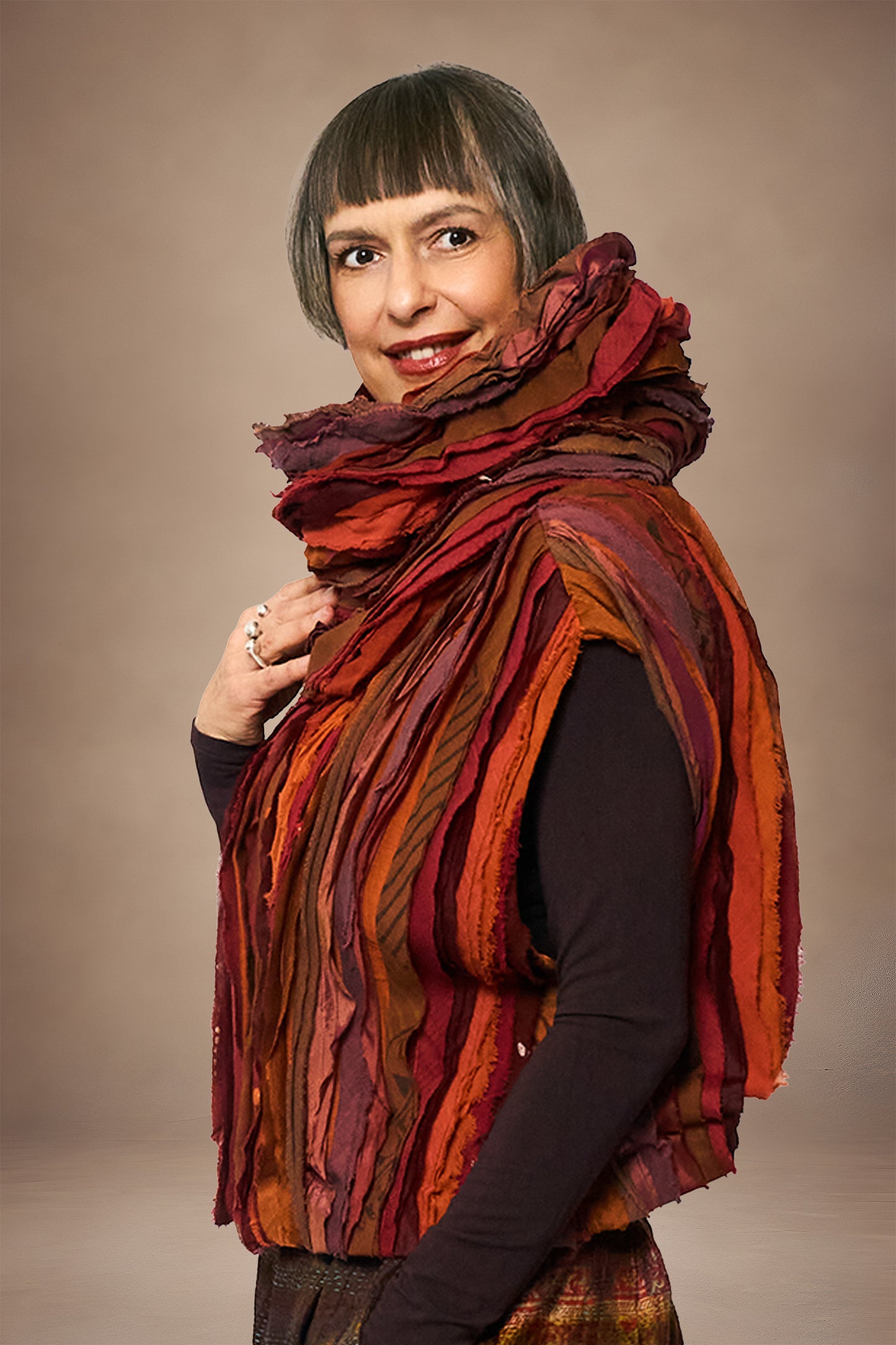 WAVY STRIPE KANTHA COWL NECK TUBE - wv2846-org -