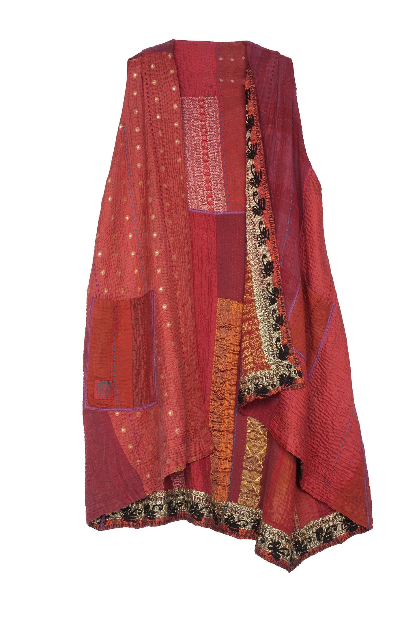 STRIPE RALLIS KANTHA WRAP VEST - pr4213-red -