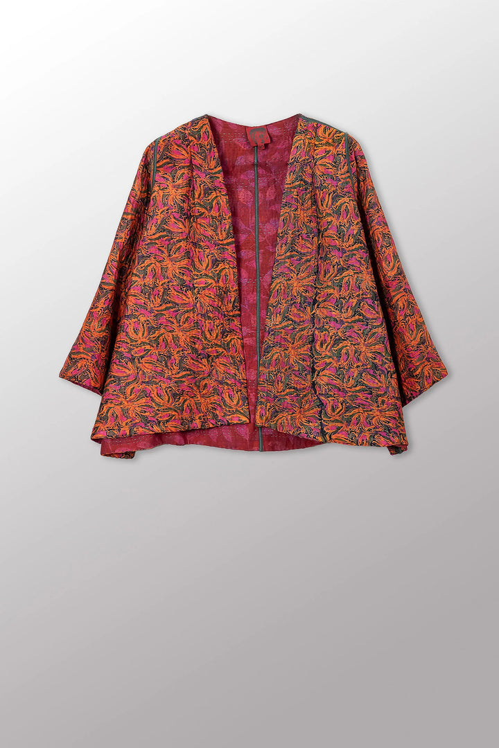 VINTAGE SILK GEORGETTE COTTON KANTHA BELL SHAPE JACKET - gc4048-0002a -