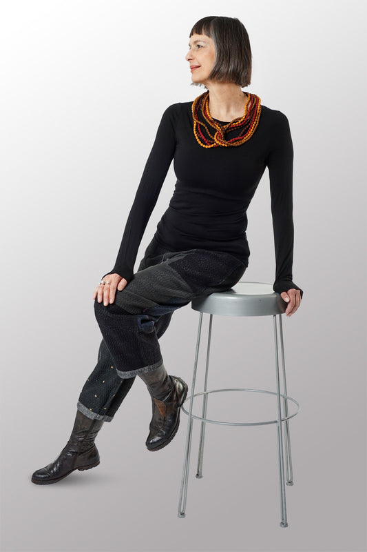 VINTAGE SILK KANTHA SEED NECKLACE - sv2721-gmn -