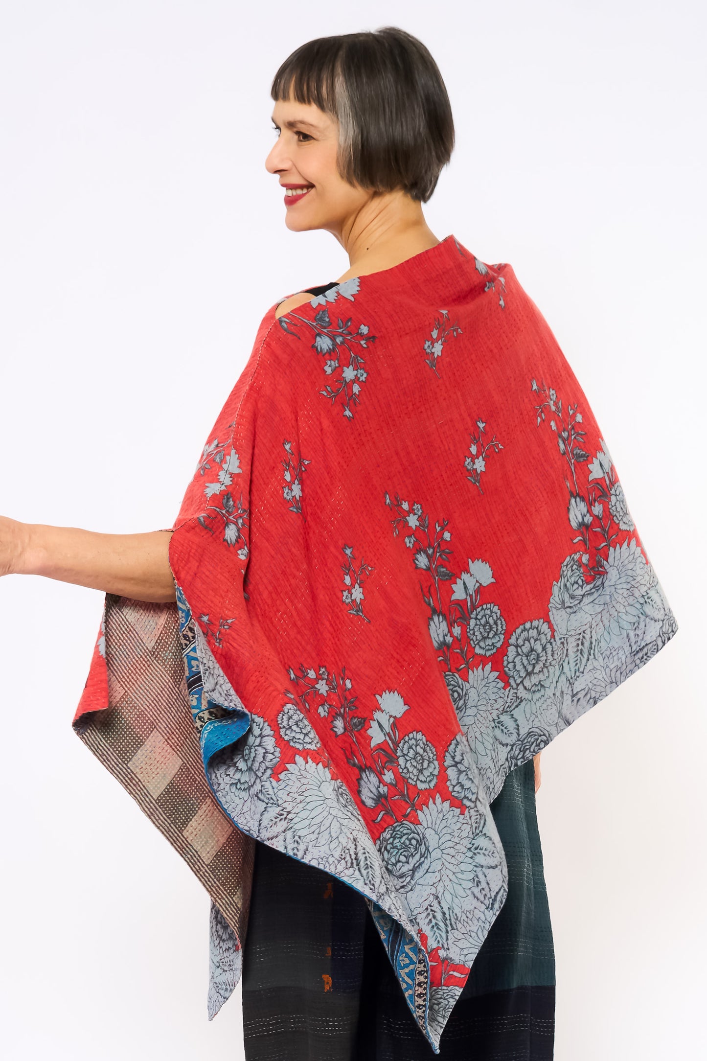 VINTAGE COTTON KANTHA LONG CAPE - cv2841-mlt -