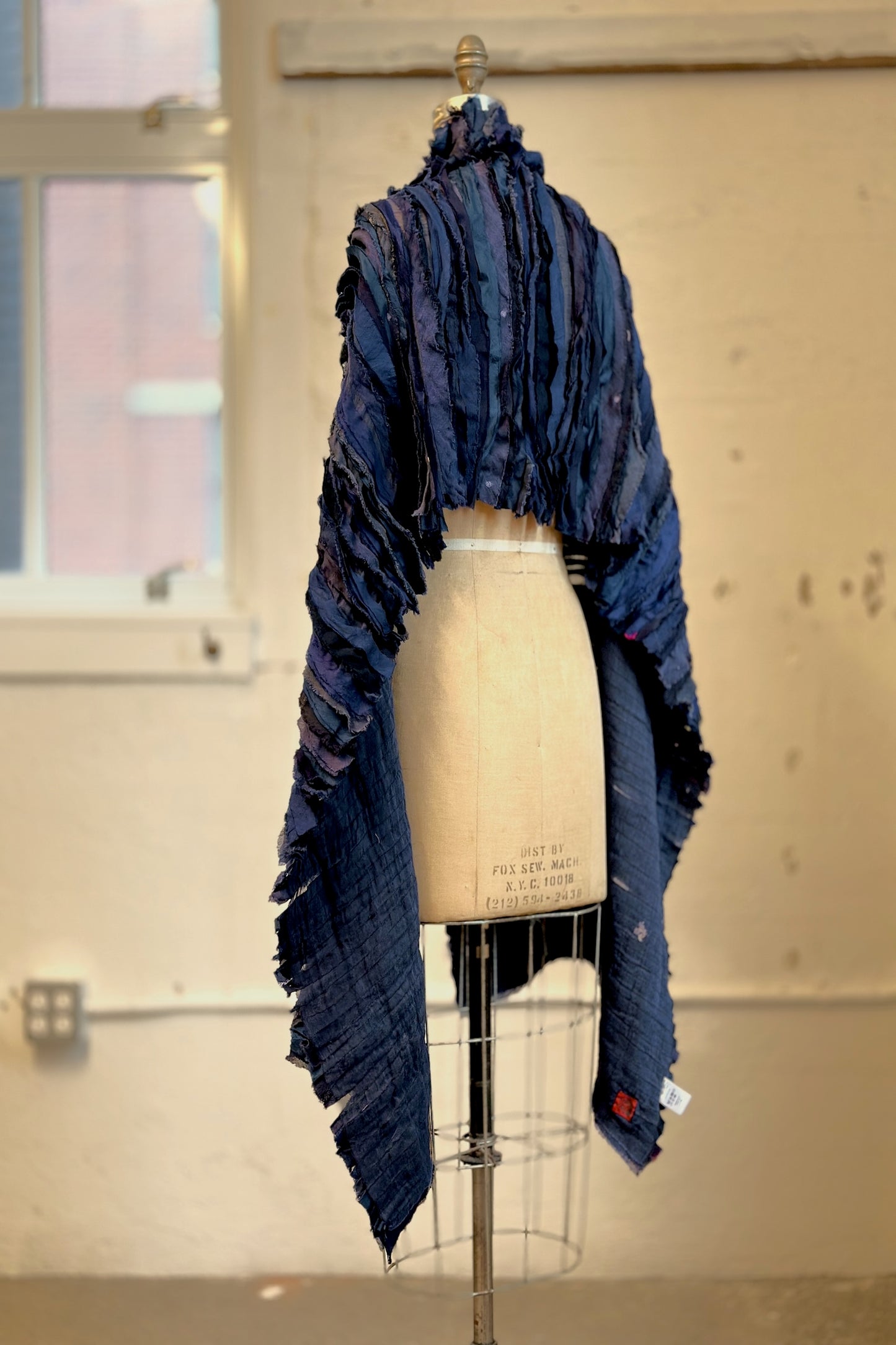 WAVY STRIPE KANTHA SMALL SHAWL - wv2830-blu -